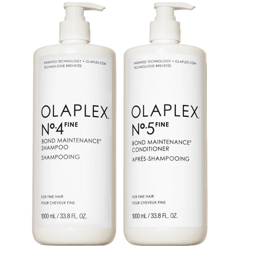 Two bottles of Olaplex No.4 and No.5 Fine Shampoo and Conditioner Bombshell collar city salon and suites troy ny