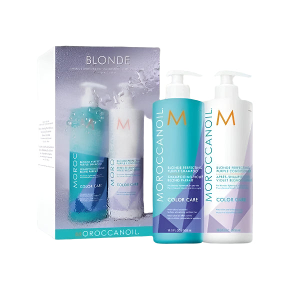 Moroccanoil Color Care Blonde Perfecting Purple Shampoo & Conditioner 16.9 oz Duo - Bombshell Hair Studio