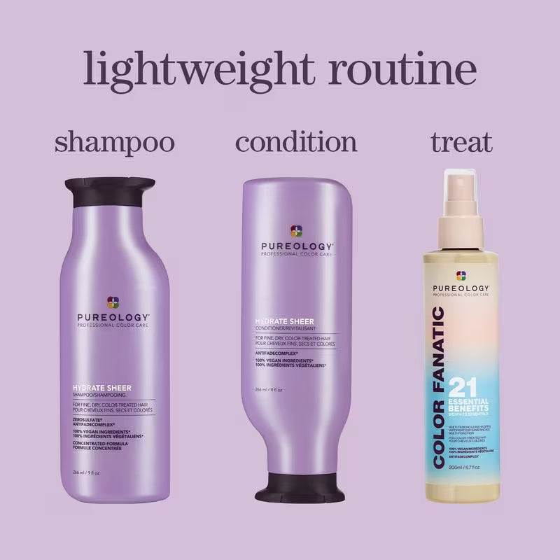 Pureology Hydrate haircare routine showing moisturizing results and improved hair softness