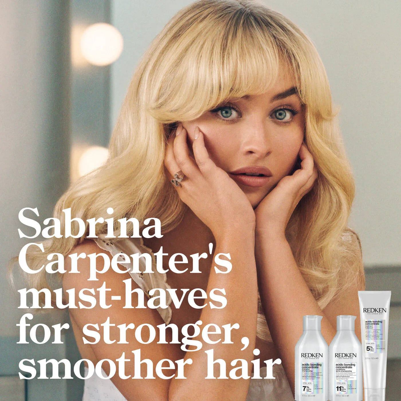 Sabrina Carpenter featuring Redken Acidic Bonding Concentrate for stronger, smoother hair