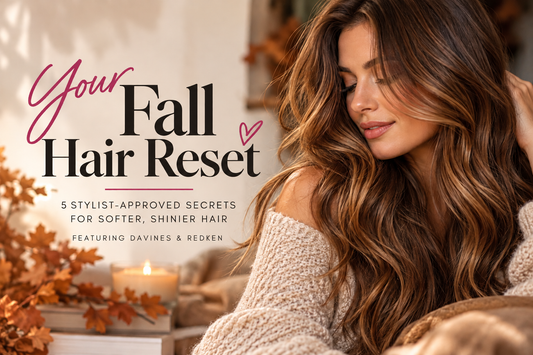 Your Fall Hair Reset featuring glossy brunette hair and 5 stylist-approved tips for softer, shinier hair from Bombshell Hair & Beauty.