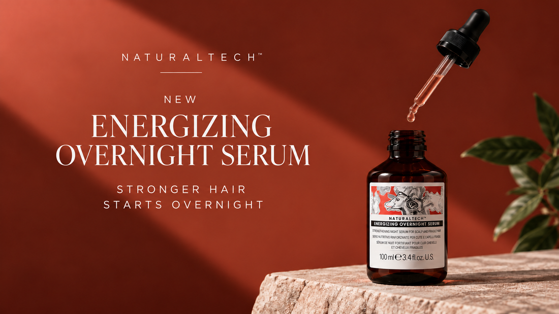 New Davines Naturaltech Energizing Overnight Serum for fragile, thinning hair and overnight scalp care.