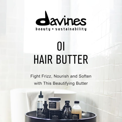 Davines OI Hair Butter products on a shelf with a white tiled wall Bombshell collar city salon and suites troy ny