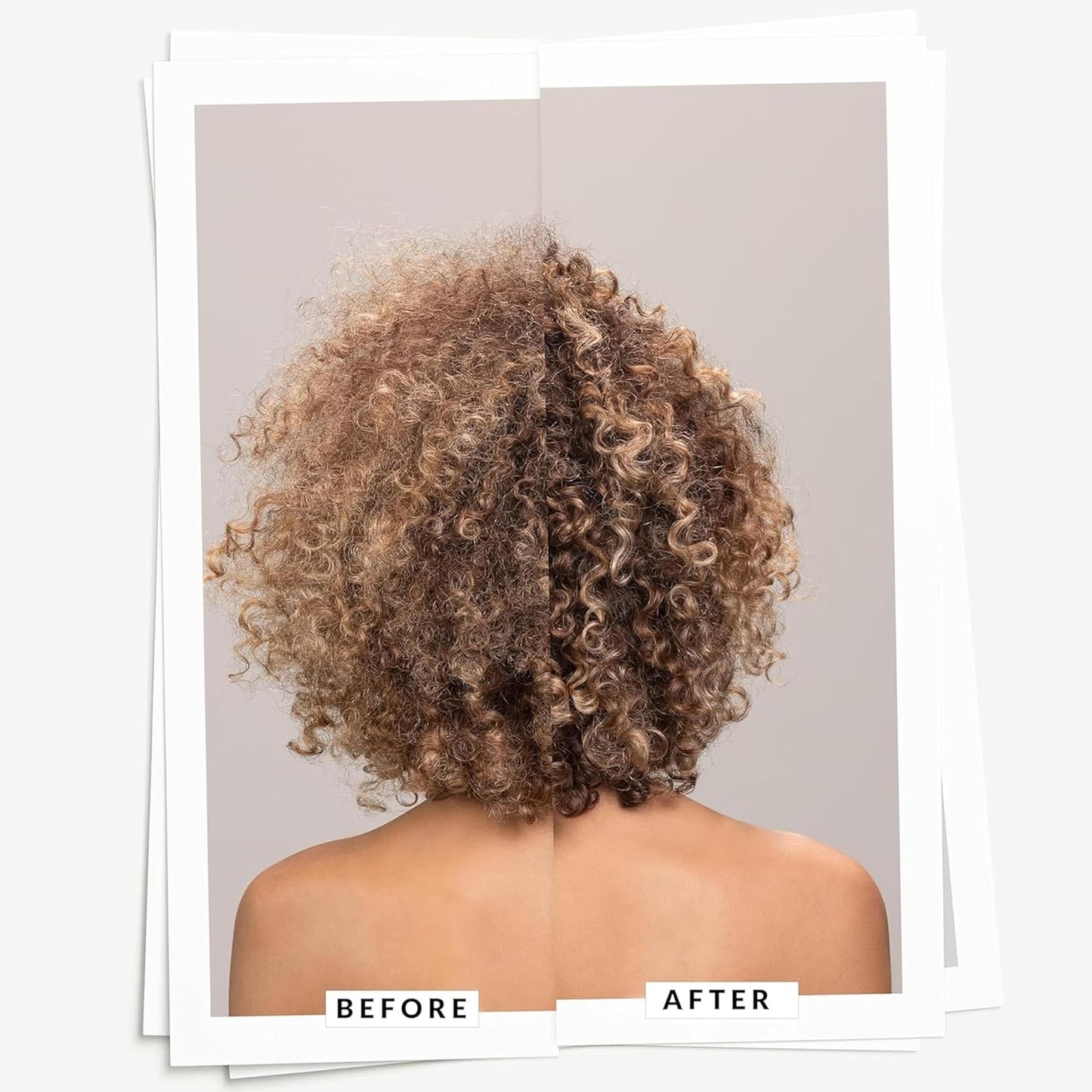 davines oi oil bombshell collar city salon and suites troy ny. Before and after comparison of a person's hair with curly hair on a plain background.