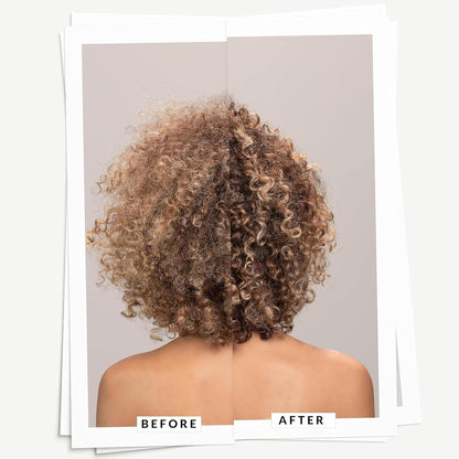 davines oi oil bombshell collar city salon and suites troy ny. Before and after comparison of a person's hair with curly hair on a plain background.