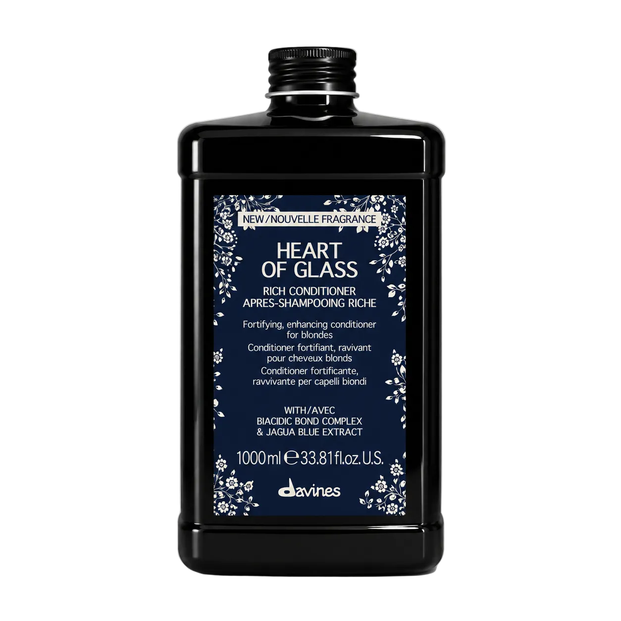 Davines Heart of Glass Rich Conditioner liter duo 1000ml bottles for blonde hair on a clean white background.