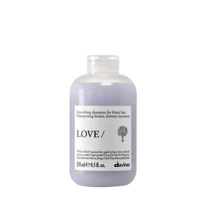 Bottle of Davines love smoothing shampoo 8.5 oz for frizzy hair