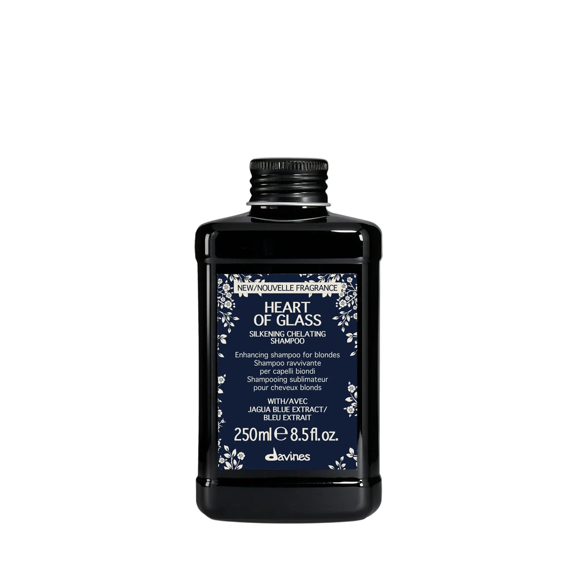 Davines Heart of Glass Silkening Shampoo liter bottle 250ml for enhancing blonde hair on a clean white background.