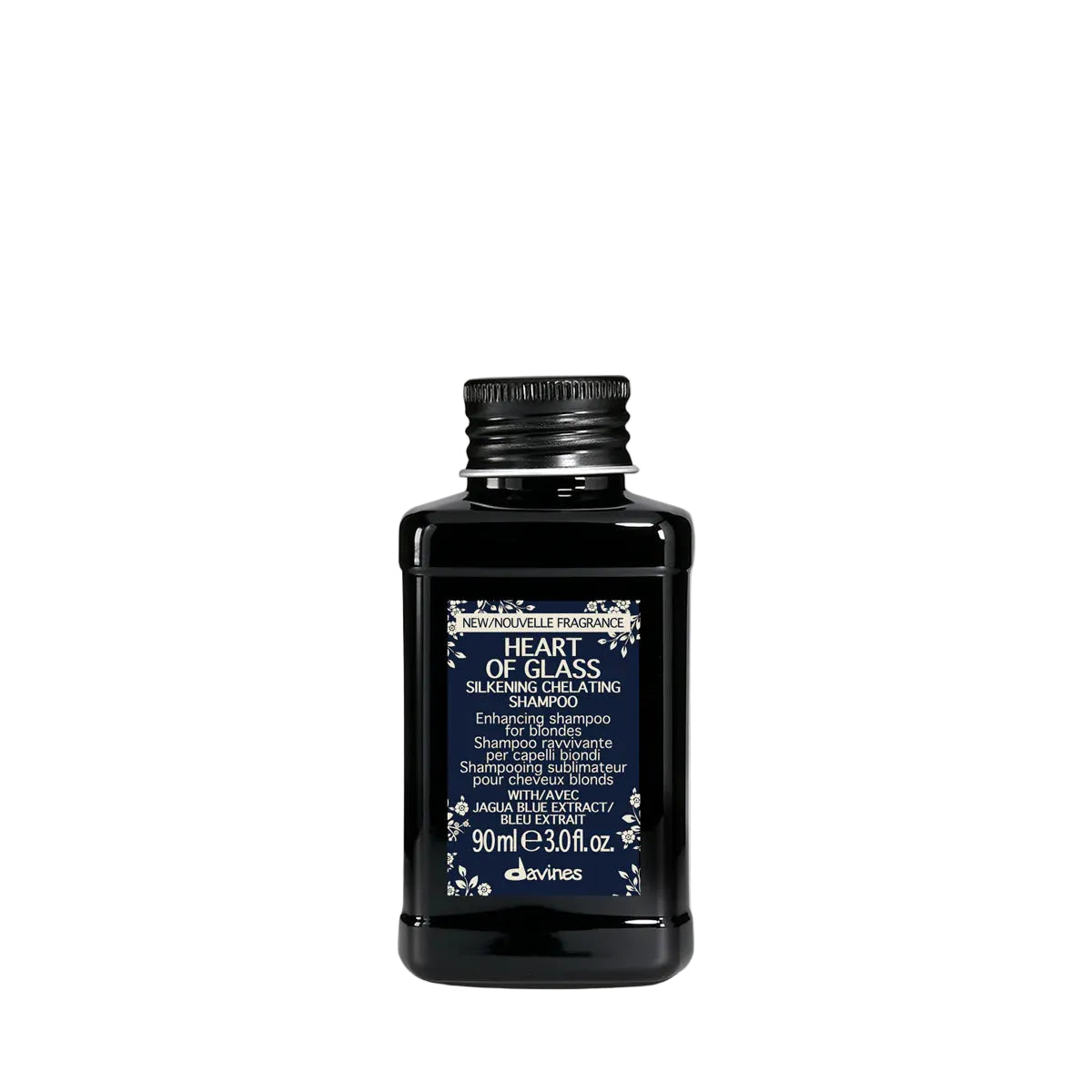 Davines Heart of Glass Silkening Shampoo liter bottle 90ml for enhancing blonde hair on a clean white background.