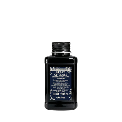 Davines Heart of Glass Silkening Shampoo liter bottle 90ml for enhancing blonde hair on a clean white background.