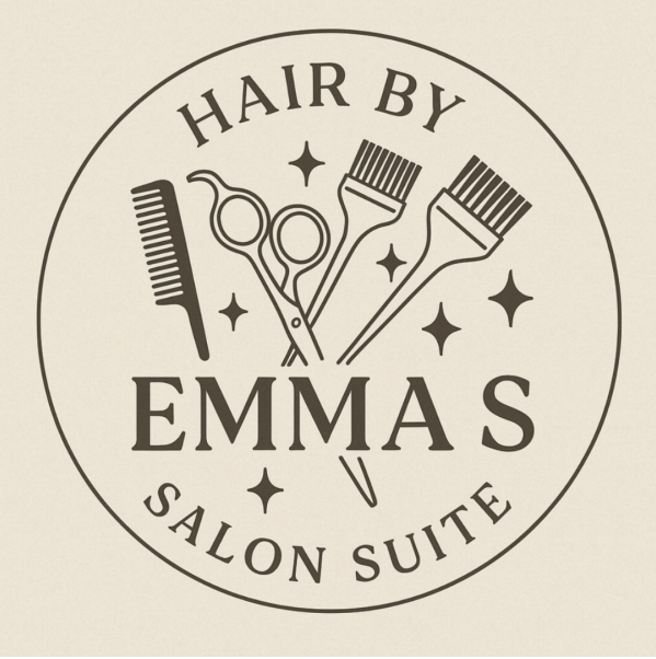 Logo for 'Hair by Emma's Salon Suite' displayed on a computer screen.