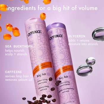 Amika Big Hit volumizing shampoo and conditioner with caffeine and sea buckthorn for fuller hair