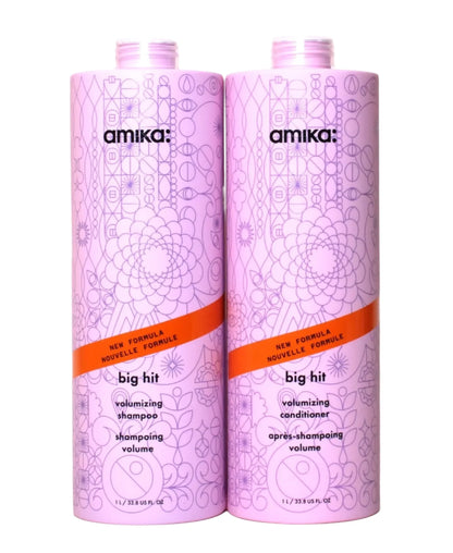 Amika Big Hit volumizing shampoo and conditioner liter duo for volume and fullness