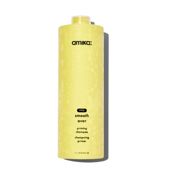 Amika Smooth Over Priming Shampoo liter 33.8 oz smoothing anti frizz shampoo for sleek shiny manageable hair