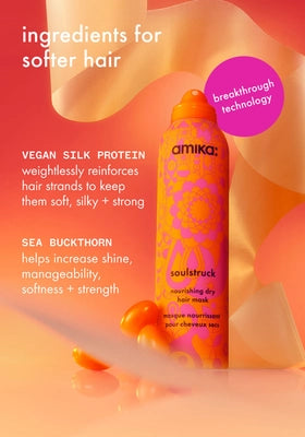 Amika Soulstruck nourishing dry hair mask with vegan silk protein and sea buckthorn for strength and shine