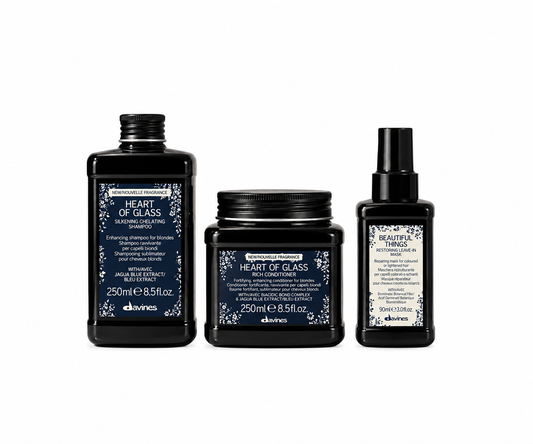 Davines Heart of Glass shampoo and conditioner with Beautiful Things Restoring Leave-In Mask