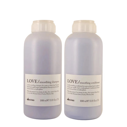 Davines LOVE Smoothing Shampoo and Conditioner liter duo for frizzy hair repair and shine
