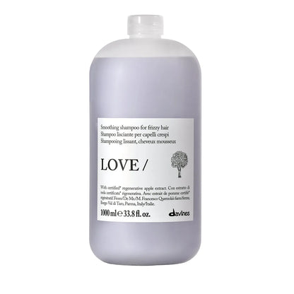 Bottle of Davines LOVE smoothing shampoo liter for frizzy hair 