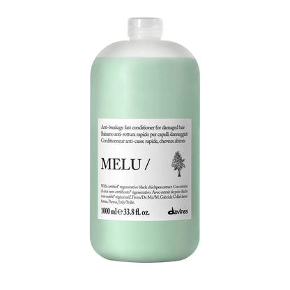 Melu hair care product bottle on a white background