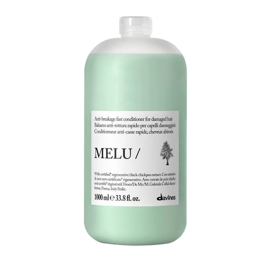 Melu hair care product bottle on a white background