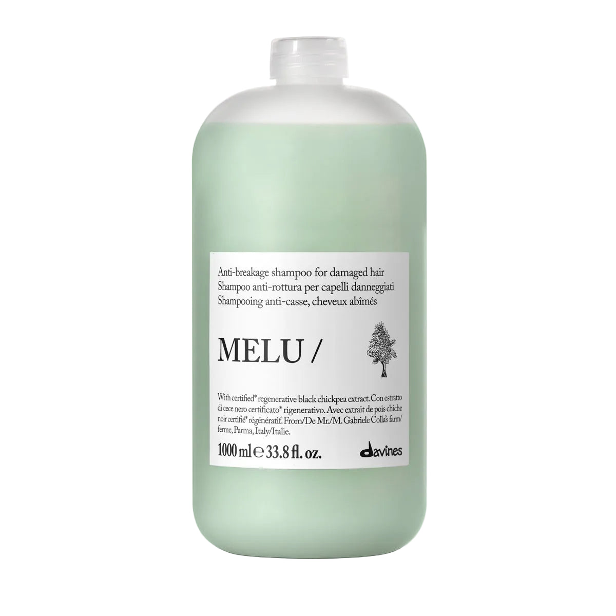Melu shampoo bottle on a white background