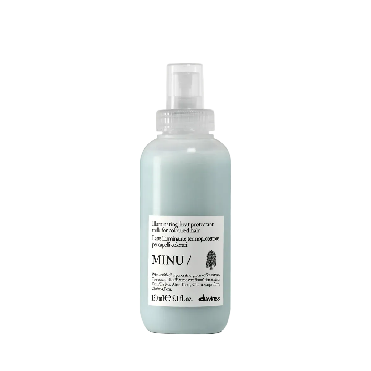 Davines MINU illuminating heat protectant milk for color treated hair shine and protection