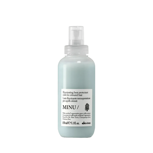 Davines MINU illuminating heat protectant milk for color treated hair shine and protection
