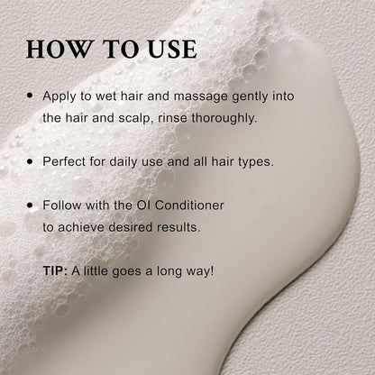 How to use Davines OI shampoo instructions for daily cleansing shine and hydration with Roucou oil