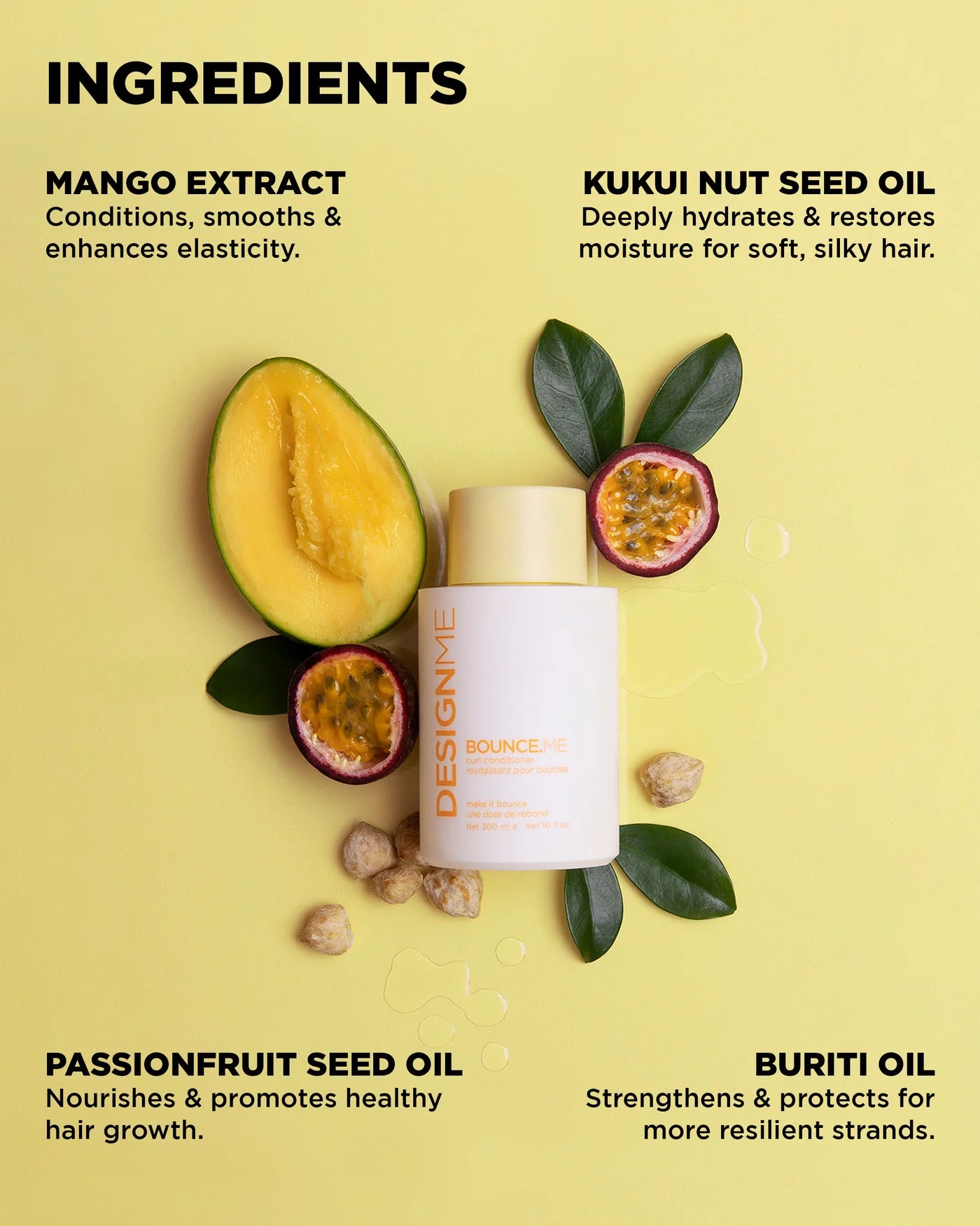 Designeave hair care product with ingredients listed on a yellow background