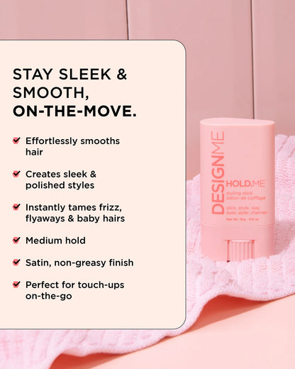 Pink hair product with text on a pink background