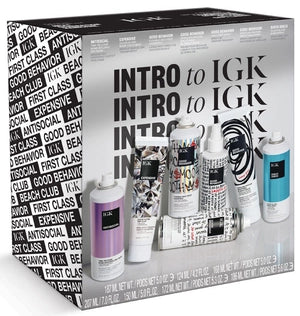 IGK Intro haircare kit featuring bestselling IGK styling and treatment products for smooth, voluminous, salon-quality hair