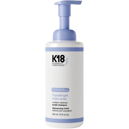 K18 TripleBright oxidation defense purple shampoo foam 15 oz for blonde hair toning and anti brass brightening