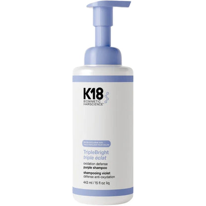 K18 TripleBright oxidation defense purple shampoo foam 15 oz for blonde hair toning and anti brass brightening
