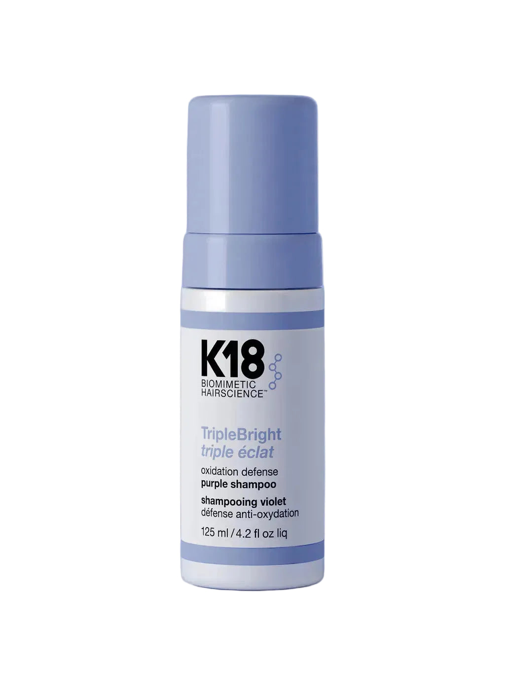 K18 TripleBright oxidation defense purple shampoo foam 4.2 oz for blonde hair toning and anti brass brightening
