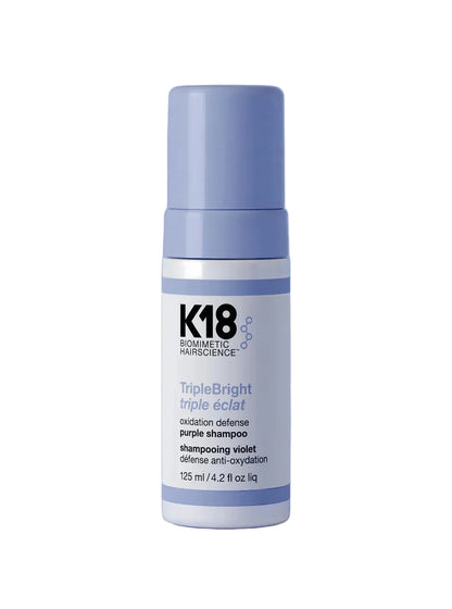 K18 TripleBright oxidation defense purple shampoo foam 4.2 oz for blonde hair toning and anti brass brightening