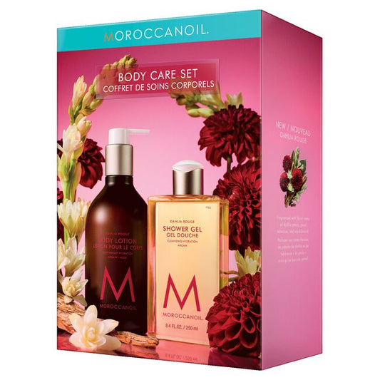 moroccanoil body care set dahlia rouge shower gel and body lotion