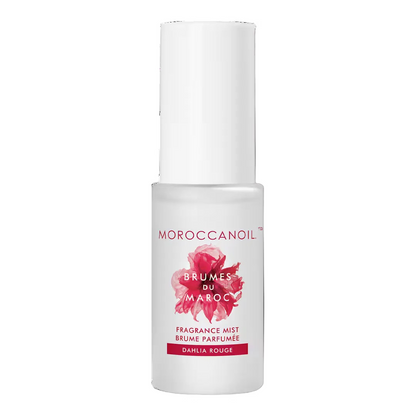 Moroccanoil Dahlia Rouge Hair and Body Fragrance Mist with floral dahlia design and notes of dahlia petals, pearl tuberose and sandalwood