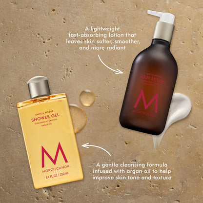 moroccanoil dahlia rouge shower gel and body lotion hydrating argan oil body care set