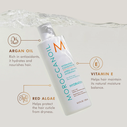 Moroccanoil Hydrating Conditioner with argan oil red algae and vitamin E to hydrate soften and protect hair from dryness