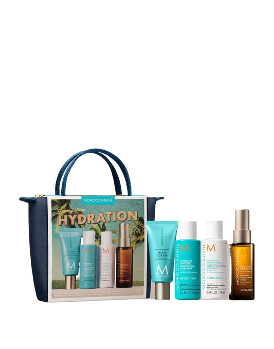 Moroccanoil Hydration Discovery Travel Set with shampoo conditioner treatment and hand cream