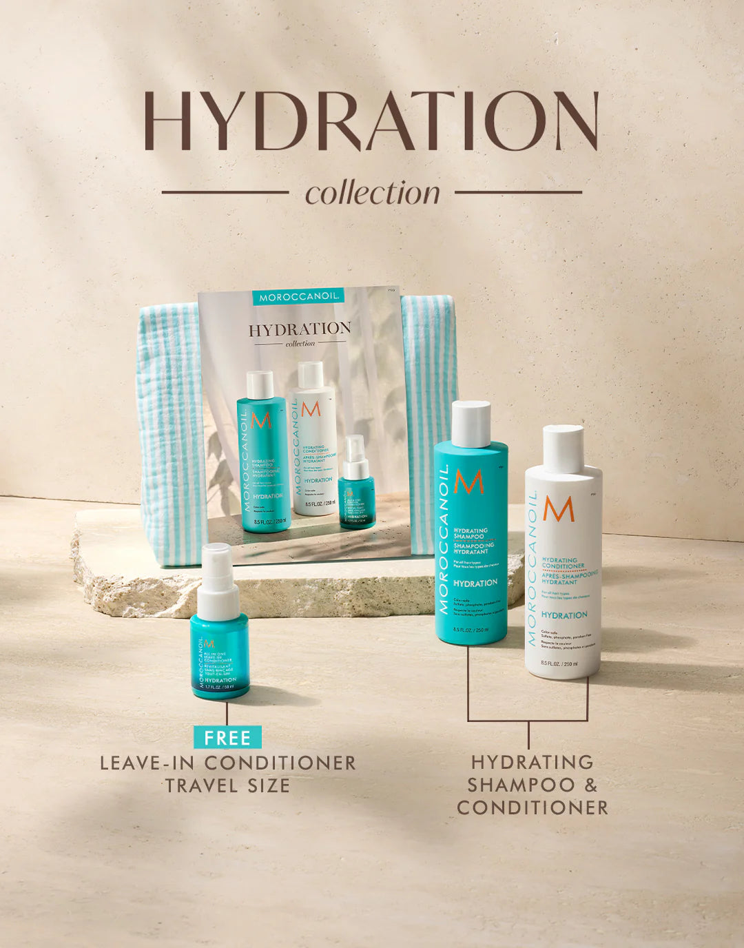 Moroccanoil Hydration Spring Gift Set with Hydrating Shampoo, Hydrating Conditioner and free travel size Leave-In Conditioner