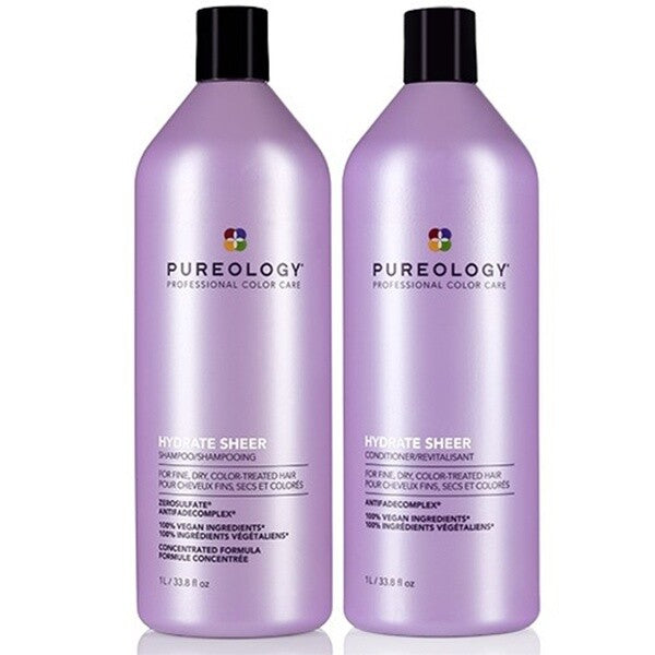 Pureology Hydrate Sheer shampoo and conditioner liter duo for fine, color-treated hair lightweight moisture