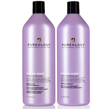 Pureology Hydrate Sheer shampoo and conditioner liter duo for fine, color-treated hair lightweight moisture