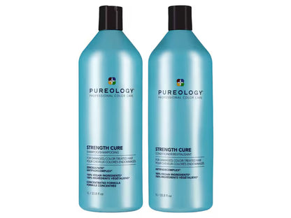 Pureology Strength Cure shampoo and conditioner liter duo for damaged, color-treated hair repair and strengthening