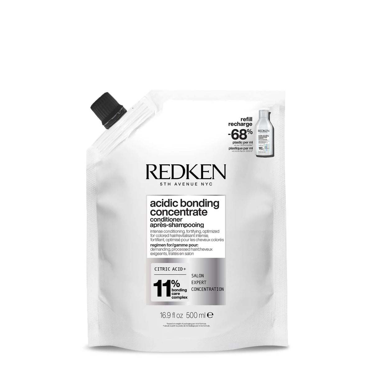 Redken Acidic Bonding Concentrate Conditioner 16.9 oz 500 mL refill pouch for damaged hair