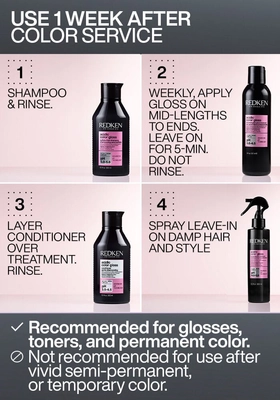 Redken Acidic Color Gloss system routine steps shampoo gloss conditioner leave-in instructions
