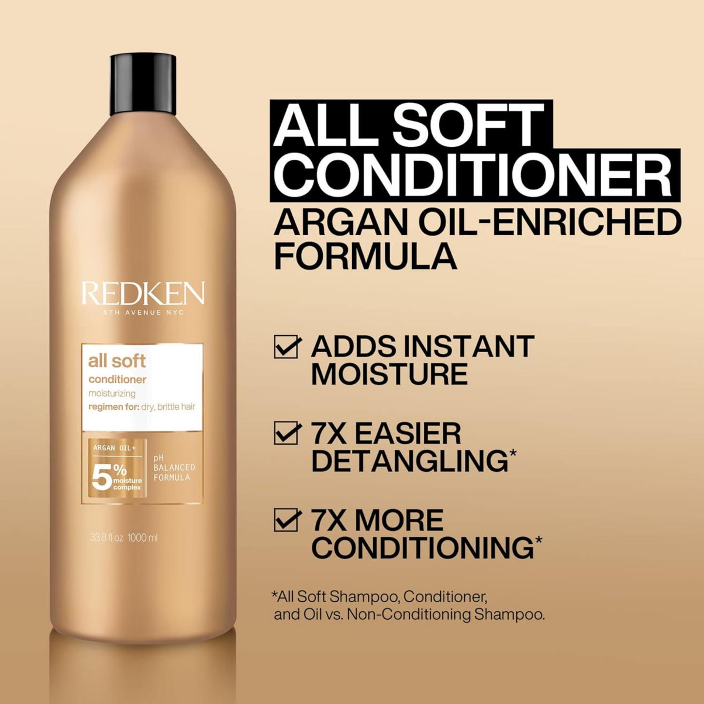 Redken All Soft Conditioner 33.8 oz argan oil moisturizing formula for dry hair softness and detangling