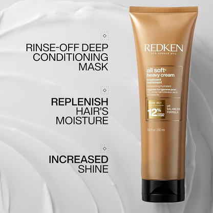 Redken All Soft Heavy Cream Mask Treatment for Dry Hair 8.5 oz | Deep Hydration & Shine